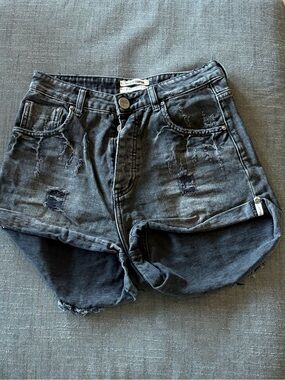 One Teaspoon Black Distressed Denim Cutoff Shorts